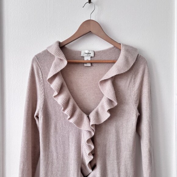 Neiman Marcus Ruffled Longline 100% Cashmere Cardigan - Picture 2 of 5